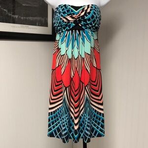 Women’s Nicole by Nicole Miller Blue Red Black Strapless Sundress Size L